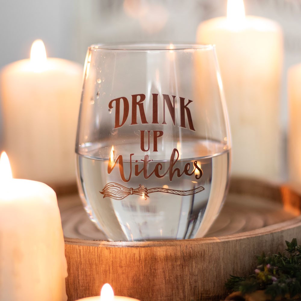 'Drink Up Witches' Stemless Wine Glass