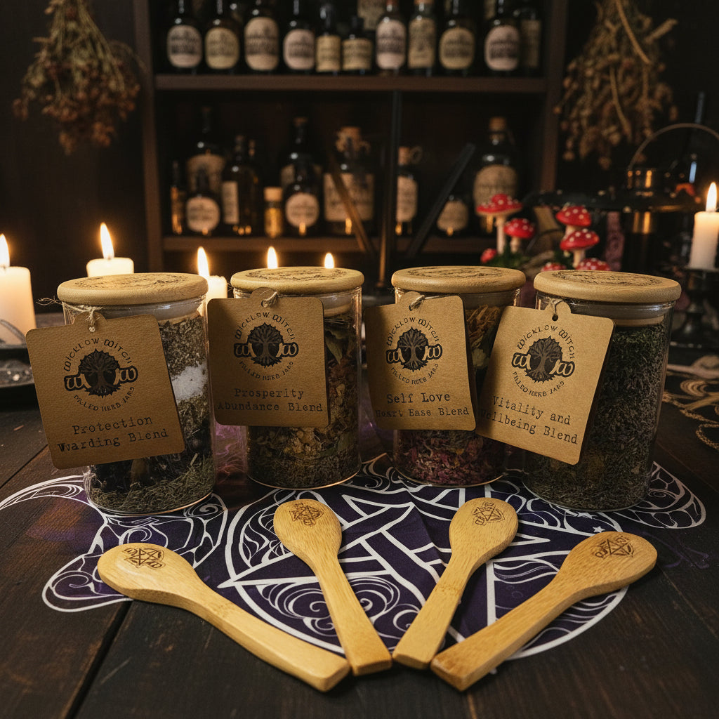 Wooden spoons with branded labels on a purple fabric background