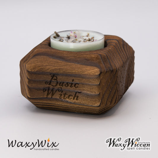 Witches handmade wooden tea light holder